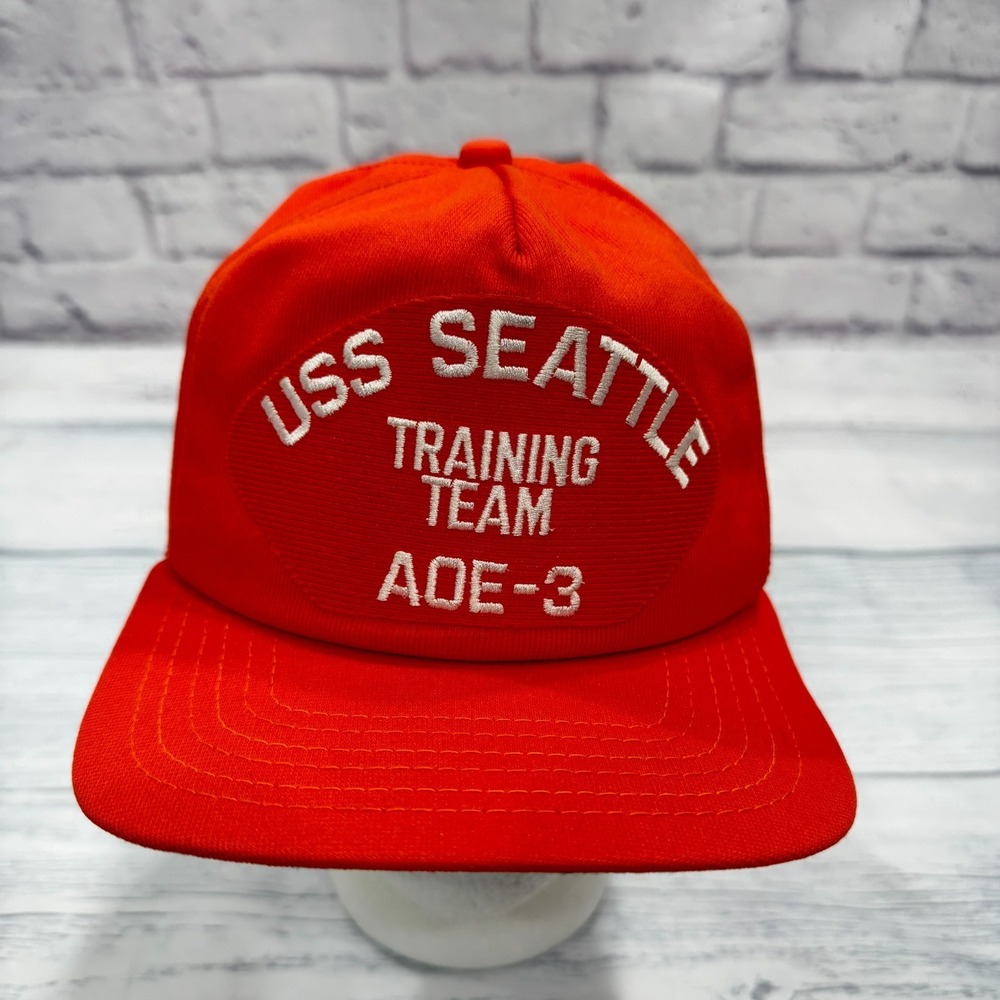 USS SEATTLE TRAINING TEAM AOE-3 Snapback Hat Veteran USA Navy Military‎ Orange